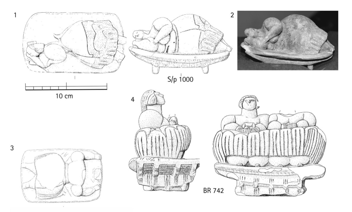 Selected prehistoric Maltese anthropomorphic bed figures, including the terracotta figure conventionally known as the Sleeping Lady and a double bed figure from the Brochtorff-Xagħra Circle